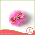 xiamen Mini printed satin bow on the pink net fabric with hair clip
